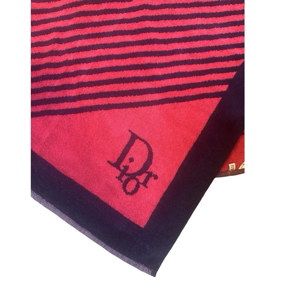Authentic Vintage Christian Dior Geometric Striped Scarf / Towel Red Navy Blue